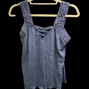 Maurice’s tank top blouse wide straps distressed hemline elastic back Sz small